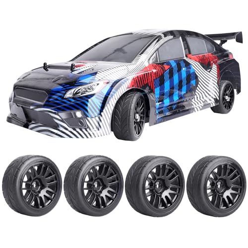 HobbyPark Glued 1/10 On-Road RC Touring Tires and Wheels Set for 1/18 Traxxas Latrax Teton 4 Tec 2.0 3.0 Tamiya TT02 TT01 Brushless (4-Pack) (Color A) - color: Color a