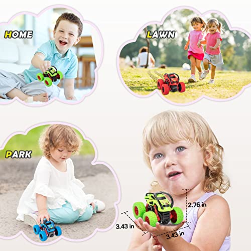 LODBY Monster Trucks Toys for Boys - Toddler Push and Go Truck Race Cars for Kids Party Favors Ages 2-4 3-5, Flip Stunt Car Toys for 2 3 4 5 6 Year Old Boy Birthday Gifts - style: Flame