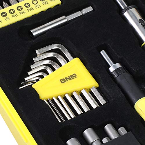 DNA MOTORING Universal Hand Tool Kit, Multi-Bit Screwdriver Hex Keys Set, Multibit Screw Driver with Screwdriver Bits, Nut Driver Set for SAE and Metric, Yellow, TOOLS-00038 - style: Screwdriver Set Tool Kit