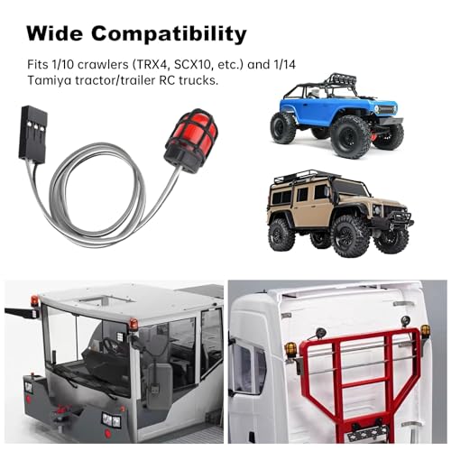 HobbyPark RC LED Flash Lights Alarm Lamp Flashing Rotating Beacon Light DC 5–6V Compatible with 1/10 TRX4 SCX10 RC Crawler Car 1/14 Tamiya Tractor RC Truck (1 Red Light) - color: 1 Red Light