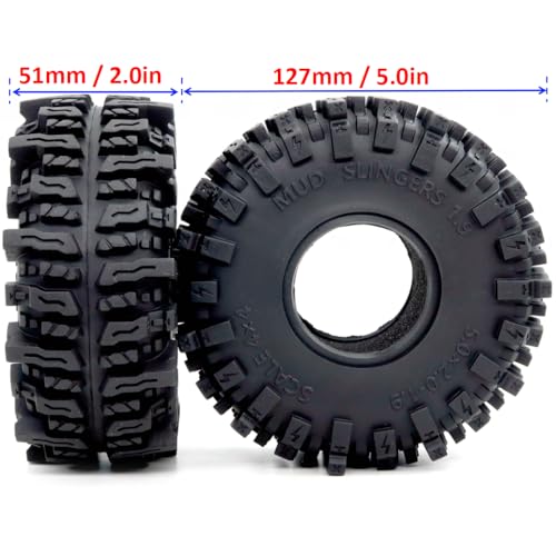 5.0'' Tall RC 1.9 Crawler Tires Soft Sticky T8 Mud Slingers Tyre for 1/10 Rock Crawling TRX4 high Trail SCX10 Wraith Upgrades, HS701545