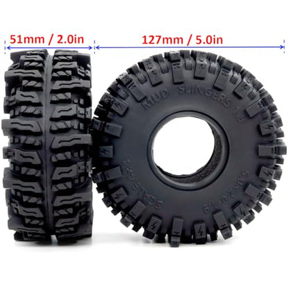5.0'' Tall RC 1.9 Crawler Tires Soft Sticky T8 Mud Slingers Tyre for 1/10 Rock Crawling TRX4 high Trail SCX10 Wraith Upgrades, HS701545