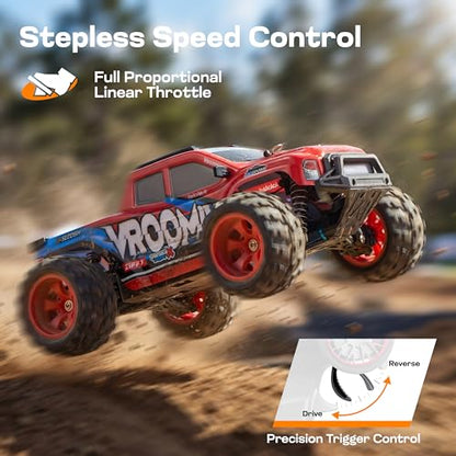 Vroomix 1:16 4WD RC Car, Red Remote Control Light Hobby Racing Monster Truck Toy Gift for Kids, 3 Driving Modes, Up to 28 Mph, 35 Mins, 110 Ft Range, Toy Truck for Boys Age 8-12 & Adults - color: Red
