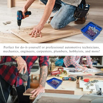 Collapsible Magnetic Parts Tray, 4.5" Square Silicone Tool Tray with Dual-Sided Magnetic Base, Foldable Small Metal Parts Organizer Storage Bowl for Screws Bolts Nuts Washers (Blue) - color: Blue
