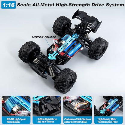 1:16 Scale High-Speed 4WD RC Car, 25 MPH Off-Road Remote Control Truck for Adults & Teens - All Terrain Electric Vehicle with 2 Rechargeable Batteries & 2.4GHz Radio - Gift Idea for Boys and Men