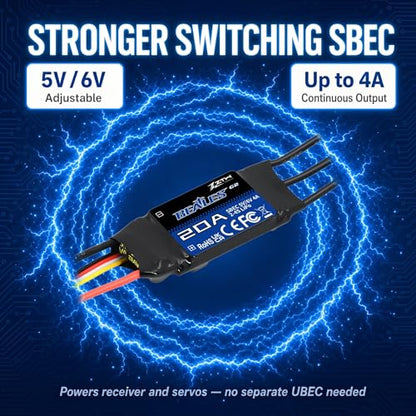ZTW Beatles G2 20A ESC 2-4S Built-in Switching BEC 5V/6V 4A Brushless Speed Control for RC Airplane Aircraft Fixed-Wing - size: 20A