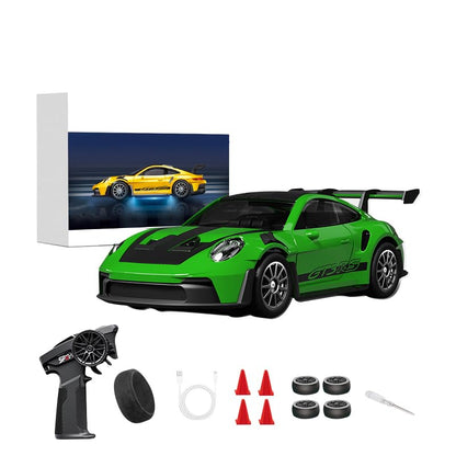 1/43 Scale RC Drift Car, 2.4G Full Proportional 4WD Remote Control Car with Gyro, Adjustable Speed & LED Lights, Alloy RC Vehicle for Adult
