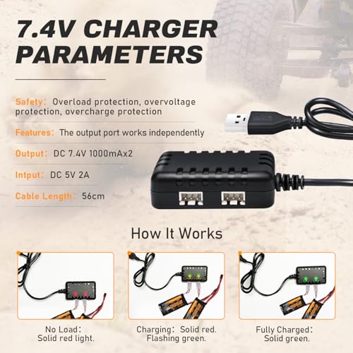 2S Lipo Battery 2500mAh 7.4V 80C High Discharge Rate Shorty Pack RC Batteries with Dean-Style T Plug Fit for RC Airplane FPV Quadcopter Helicopter Drone Racing RC Hobby Model with 1TO2 Charger - style: Dean-Style T