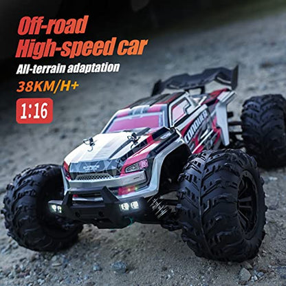 X-Verse 16102 1/16 Fast RC Cars for Adults, Max 38 mph Carbon Brush Motor RC Car All Terrain RC Truggy Waterproof Off Road Truck, 3 Battery(RED) - color: 16102 Red