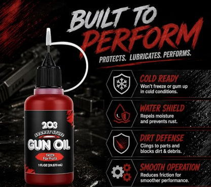 203 Gun Oil, High Viscosity Firearm Lubricant, Precision Needle Oiler, Gun Oil for Pistols, Rifles & Shotguns, Prevents Rust, Reduces Friction & Wear, Extreme Temperature Performance, 1 oz - color: Black