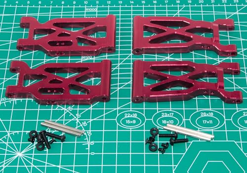Suspension Control A Arms Compatible With 1/10 Wltoys 104001 144002 124019 124018 124017 144010 Parts RC Car Truck Aluminum Alloy Swing Suspension Arm Upgrade(Red)