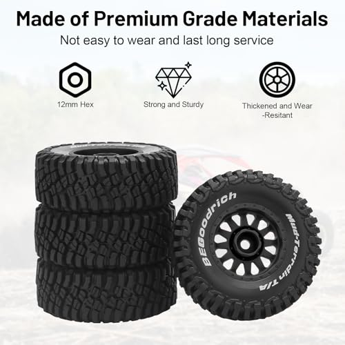 1/16 RC Car Tires and Wheels, daitoku 12mm Hex RC Truck Tires for 1/14 1/16 ARRMA Mojave GROM 223S 4x4 RTR MJX 14211 JJRC Q130c HBX 3100 - (Black) - color: Black