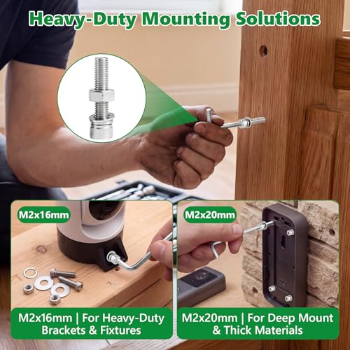 981 Pcs M2 Hex Socket Cap Screws Nuts Washers Wrench Kit, 304 SS | with Flat & Spring Washers & Wrench, for RC Cars, Drones & PC Repair, M2 x 4/6/8/10/12/16/20mm,Clear Label Storage Box - size: SS M2 981pcs 3