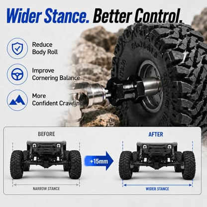 4PCS 12mm Hex Hub 15mm Aluminum Extension Hex for Axial SCX10 D90 90046 | 15mm CNC Wheel Hex Extenders for 1/10 RC Crawlers Redcat Gen7/Gen8 CC01 RC4WD Wider Stance & Tire Clearance with M4 Nuts Pins - color: Black