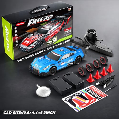 Remote Control Car RC Drift Car 1:16 Scale 4WD RC Vehicle with LED Lights 2.4GHz 30km/h RTR High Speed Racing Sport Toy for Adults Boys Girls Kids Gift 2Pcs Rechargeable Battery - color: Blue
