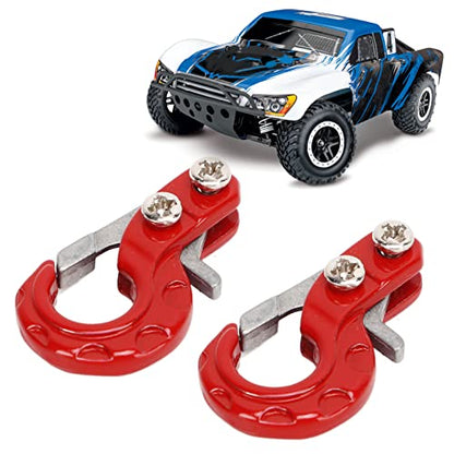 RC Winch Trailer Hook Set 2Pcs, 0.9x0.5in/2.3x1.3cm | Aluminum Alloy | 1/10 Crawler Truck | SCX10 D90 Compatible | Simulation Design | RC Car Accessory(Red) - color: Red