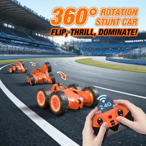 Remote Control Car, Rechargeable RC Cars & Remote 360° Flips Rotating 2.4Ghz 4WD All Terrain Stunt Race Car Toy Christmas Birthday Gift for Kids Boys 3-12 - style: Orange