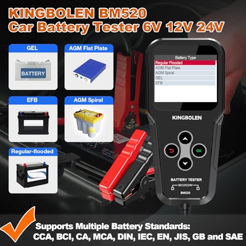 KINGBOLEN BM520 6V 12V 24V Car Battery Tester | Battery Load Tester Accurate Digital Auto Battery Analyzer Cranking and Charging System Tester for Cars Trucks SUV - style: BM520 battery tester