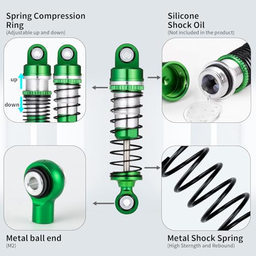 RCLIONS RC Car Shocks 42mm Oil Shock Absorber for FMS 1/18 FCX18 LC80 RC Crawler Car Upgrade Parts (Green) - color: Green