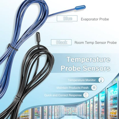 119-inch Temperature Probe Sensors (Black and Blue) Fit for Commercial Refrigerators and Freezers Compatible with Dixell Carel and More （Set of 2）