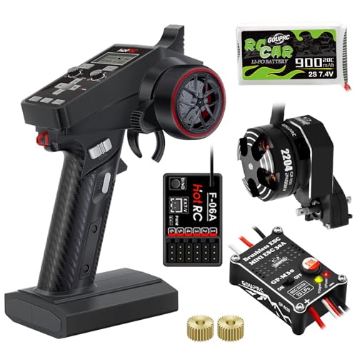 GOUPRC Racing CT-6A RC Transmitter 6 Channels 2.4GHz and Receiver with 2204 2400KV Brushless Outrunner Transmission Motor & 30A Brushless ESC Combo for SCX24 RC Crawler Axial 1/24 RC Car Crawler - style: 6CH Transmitter & Receiver kit
