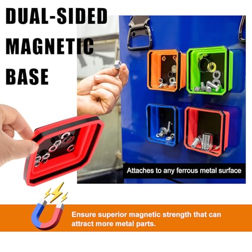 Yourkar Collapsible Magnetic Parts Tray, 4.5 Inch Foldable Magnetic Square Silicone Tray, Tool Tray Set with Double-Sided Magnetic Base for Screw Bolts Nuts Pins, Car Accessories (Red) - color: Red, 1 PCS