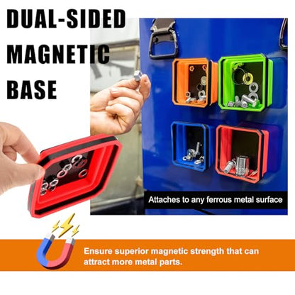 Yourkar Collapsible Magnetic Parts Tray, 4.5 Inch Foldable Magnetic Square Silicone Tray, Tool Tray Set with Double-Sided Magnetic Base for Screw Bolts Nuts Pins, Car Accessories (Red) - color: Red, 1 PCS
