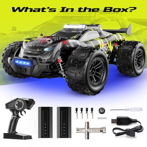 DEERC 1611 1/14 Fast Brushless RC Car for Adults,4x4 Remote Control Truck | High Speed Off-Road RC Truck,Waterproof Monster Truggy, All Terrain RC Drift Car for Boys 8-12,2 Batteries,3S Lipo Compatibl - style: 1/14 Yellow