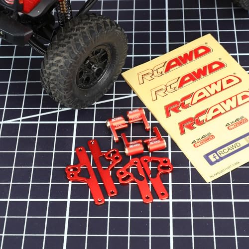 RCAWD SCX24 Shock Flex Blades Extended Travel Adjustable Shocks Mount Suspension Upgrade for AXIAL SCX24 Upgrades 1/24 RC Crawler Red - color: Red