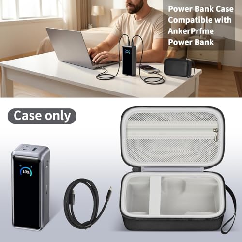 Power Bank Case for Anker Prime 26,250, Shock Protect Grooved Base | Shaped Base with 2 Easy-grab Cutouts, Splash-proof Shookproof; Mesh Pocket; Business Travel, Daily Commute, Outdoor,Case Only - style: Customized for 26250