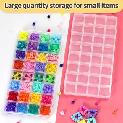 IOOLEEM Bead Organizer Box, 32 Grids Plastic Organizer Container Storage | Clear Dividers for bead arts and crafts for beading & jewelry storage & small items arts and crafts. - size: 32 Grids (2 pack)