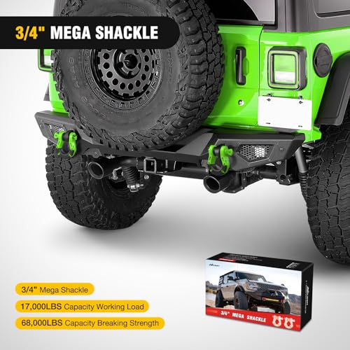 Nilight Mega D-Ring Shackles, 3/4" Heavy Duty Recovery Tow Shackle | 7/8" Screw Pin, 2Pcs Green, 68,000 lbs Break Strength(17,000 lb WLL), Forged Steel, Off-Road Recovery, Fits Tow Strap Winch - color: Green 3/4" 31 Ton 2 Pack, size: Shackle