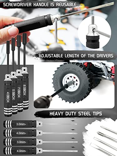 RC Tool Kit, Screwdriver Set (Flat, Phillips, Hex) RC Repair Tools - 27pcs | Include Screwdriver (Flat, Phillips, Hex), Work Stand, Screw, Pliers, Body Reamer, Wrench, Tray, Storage Rack (Black) - color: Black