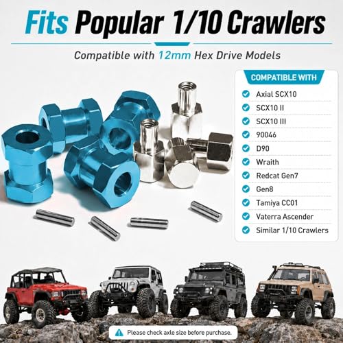 4PCS 12mm Hex Hub 15mm Aluminum Extension Hex for Axial SCX10 D90 90046 | 15mm CNC Wheel Hex Extenders for 1/10 RC Crawlers Redcat Gen7/Gen8 CC01 RC4WD Wider Stance & Tire Clearance with M4 Nuts Pins - color: skyblue