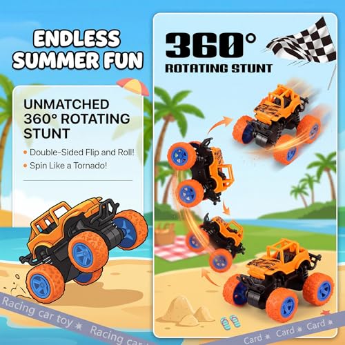 Skylety 12 Set Monster Truck Friction Powered Off-road Vehicle Set with Motivational Reward Cards Metal Chains Summer Incentive Gifts for End of the Year Early Learners Achievement Prizes Group