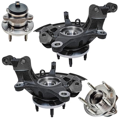 Detroit Axle - FWD Front Steering Knuckles w/Hubs + Rear Wheel Hub Bearings | Replacement for 2007 2008 Ford Edge Lincoln MKX - 4pc Set - size: 4UW50470/Kit