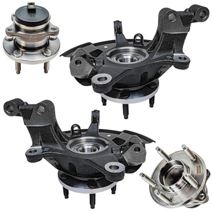 Detroit Axle - FWD Front Steering Knuckles w/Hubs + Rear Wheel Hub Bearings | Replacement for 2007 2008 Ford Edge Lincoln MKX - 4pc Set - size: 4UW50470/Kit