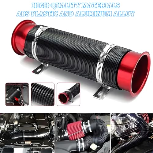 3" Car Turbine Intake Pipe, Adjustable Flexible Aluminum Vehicle Cold Air Intake Tube, Automotive Ducting Turbo Inlet Tube Pipe, Universal for SUV Automobile Truck (Red) - color: Red