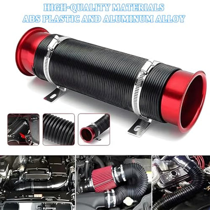 3" Car Turbine Intake Pipe, Adjustable Flexible Aluminum Vehicle Cold Air Intake Tube, Automotive Ducting Turbo Inlet Tube Pipe, Universal for SUV Automobile Truck (Red) - color: Red
