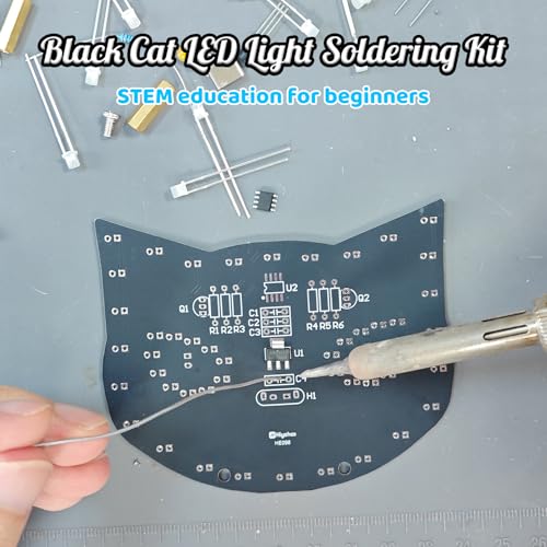 Black Cat Soldering Project, ICSTATION DIY Touch Control LED Cat Soldering Learning Kit With 3 Lighting Modes Brightness Adjustment Soldering Practice Kit for Adults College Students Education