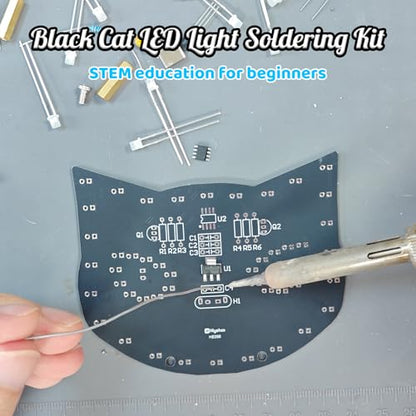 Black Cat Soldering Project, ICSTATION DIY Touch Control LED Cat Soldering Learning Kit With 3 Lighting Modes Brightness Adjustment Soldering Practice Kit for Adults College Students Education