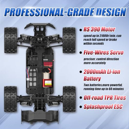 1/14 RC Cars Fast 50 KPH, 4WD Offroad RC Truck with 60 Mins Runtime, All Terrain High Speed Remote Control Car with 2 Rechargeable Batteries 2000 mAh, RC Cars for Adults and Boy Gifts