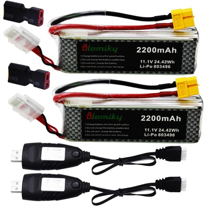 Blomiky 2 Pack 11.1V 3S 2200mAh Lipo Battery with XT60 Plug for Remote Control Evader BX Car RC Truck RC Truggy RC Airplane UAV Drone FPV Boats / 3S 2200mAh XT60 and USB