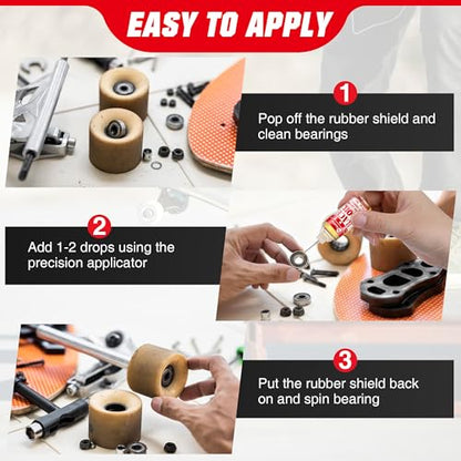 Skateboard Bearing Lube, Super Smooth Longboard Bearing Oil for Skateboards, Longboards, Scooters and Roller Skates (2 Pack)