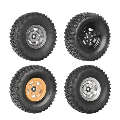 4PCS 1.55 Inch Aluminum Alloy 5Spoke Beadlock Wheel Rim Tyre and 95mm Rubber Tires Set for 1/10 RC Rock Crawler Car Upgrade Parts for Tamiya Axial AX90069 D90 TF2 CC01 LC70(A-Silver) - color: A-silver