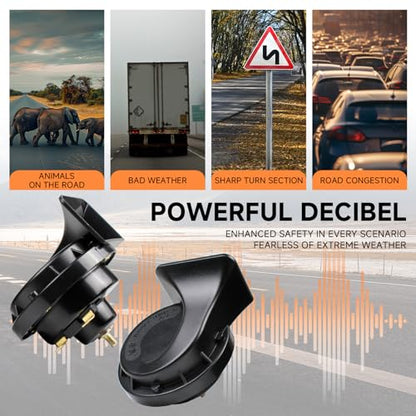 FARBIN Horns Auto Horn 12V Car Horn Loud Dual-Tone Waterproof Electric Horn | Black classic design, waterproof, 12V 130dB loud, universal for any 12V vehicles - style: 12V Black car horn