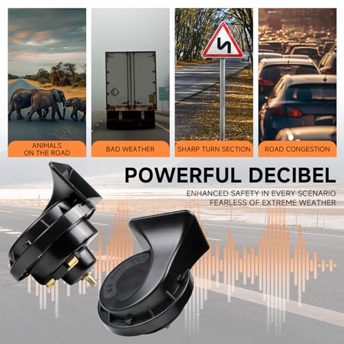 FARBIN Car Horns Kit with Button 12V Truck Horn Loud Train Horn for Car Electric Air Horns (Black Snail horn with harness and button, 12v) | Black classic design, waterproof, 12V 130dB, with relay wiring harness and push button switch, universal for any 1