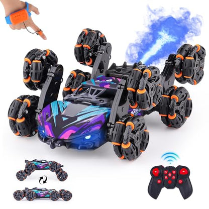Cool 8 Wheels Hand Controlled RC Stunt Car Toys, Xmas Gifts and Birthday Presents for Kids, Gesture Sensing Remote Control Cars for Boys Age 6 7 8-10 11 12 Year Old - color: Purple