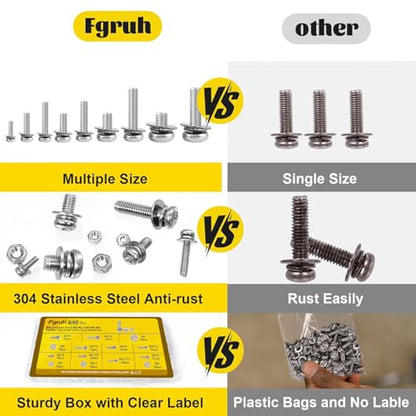 640PCS Machine Screws Assortment Kit, M2 M2.5 M3 M4 M5 Phillips Pan Head Bolts and Nuts Assorted Set, 304 Stainless Steel Metric Combination Screw with Fixed Washers (All-in-One Design) - size: SS M2M2.5M3M4M5 640pcs