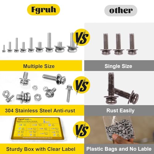 640PCS Machine Screws Assortment Kit, M2 M2.5 M3 M4 M5 Phillips Pan Head Bolts and Nuts Assorted Set, 304 Stainless Steel Metric Combination Screw with Fixed Washers (All-in-One Design) - size: SS M2M2.5M3M4M5 640pcs